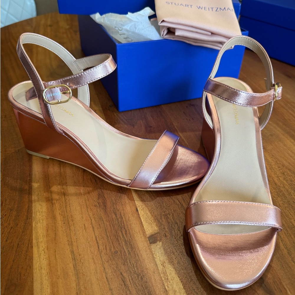 Stuart Weitzman Metallic Pink Wedge Sandals